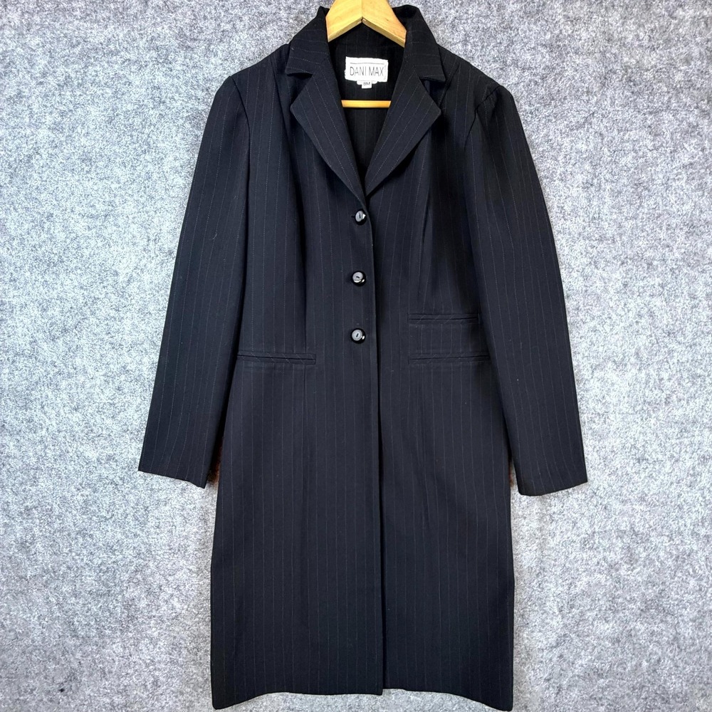 Vintage Dani Max Over Coat Womens 8M Black Formal Office Wear Winter Business